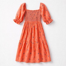 Orange Maxi Dress Smocked Square Neckline Country Vibe Flowy Floral