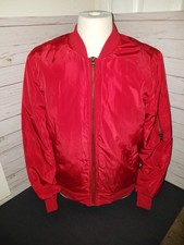 Vintage North Zone Bomber Jacket Size Medium  100% Red Silk Fully Lined