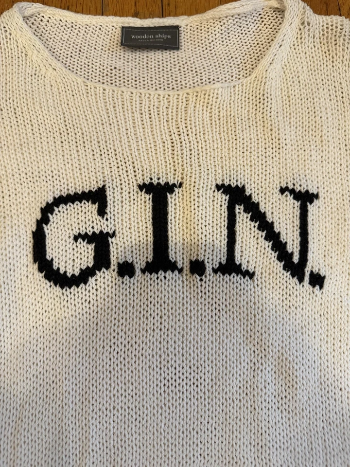 Suéter de madera para mujer M/L marfil tejido abierto G.I.N. Jersey gráfico cuello redondo Foto 3 de 4