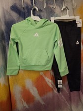 NWT Boys Adidas fleece pullover hoodie and joggers set size 6 Green And Black