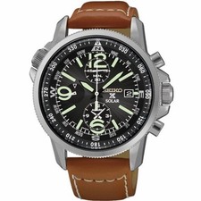 SEIKO ProspeX SSC081P1 Land Solar Watch Brown Leather Date V172 Chrono Compass