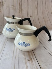 Vintage Lot Of Corning Ware Blue Cornflower 6 Cup 3 Cup Tea Pots Retro 70 s