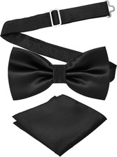 Men  s Pre-Tied Bow Tie  Pocket Square Set Adjustable Solid Color Formal