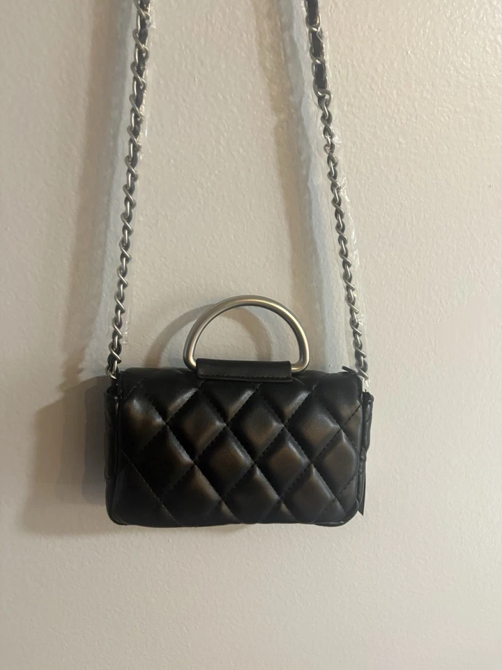 NWT French Connection Quilted Purse Top Handle Crossbody Bag Mell in Black - Image 4 of 4