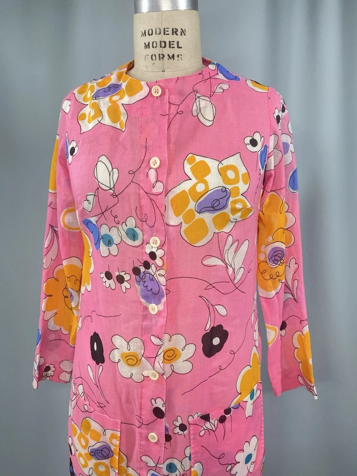 Vestido bata vintage TALLA PEQUEÑA rosa floral PUERTO CASUALS AÑOS 60 70 ROXANNE Foto 2 de 4