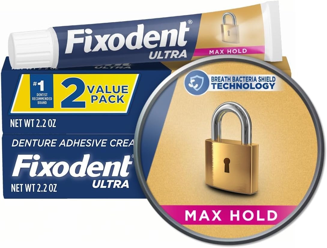 Fixodent Ultra Max Hold Denture Adhesive Cream 2.2oz (62g) - Pack of 2