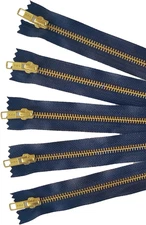 Brass Metal Zippers in Navy Blue - #5 Closed-End Zippers - 10 Inch - Set of 5 Pi