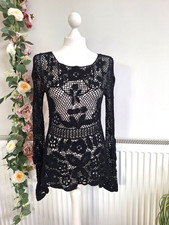 STUNNING PERUVIAN CONNECTION ARTY 100% PIMA COTTON CROCHET KNIT JUMPER M