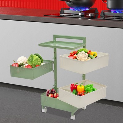Rotating Storage Cart Kitchen Organizer with Wheels four storage baskets Green
