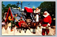Postcard Illinois Dundee Santa's Village Santa Claus Elves Reindeer Chrome H979