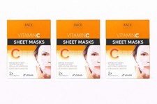 Face Facts Vitamin C Sheet Masks 3 Pack Brightening Hydrating Face Mask Set