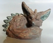 Signed Red Fox Fantasy Creature Clay Art Piece CSC Artist Painted Free Shipping