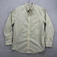LL Bean Shirt Mens Large Blue Yellow Gingham Check Oxford Slightly Fitted Dress