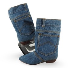 Botas holgadas de jean de mezclilla Diesse Milehigh para mujer 5 azules vintage años 80 media pantorrilla