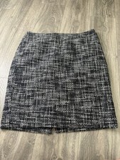 Ann Taylor Factory Women's 14 Black White Tweed Pencil Skirt Lined Knee Zip