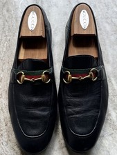 GUCCI BRIXTON Black Leather Web Horsebit Loafers US 8.5 Gucci 8 Jordaan 1050