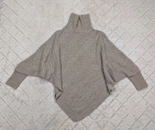 Saks Fifth Avenue Sweater Womens XS Beige Cashmere Knit Poncho Batwing Turtle