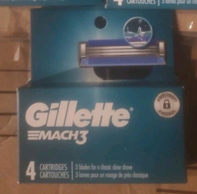 Gillette Mach3 Cartridge Blades Refill, 4 Cartridges Stainless Steel 3-Blade