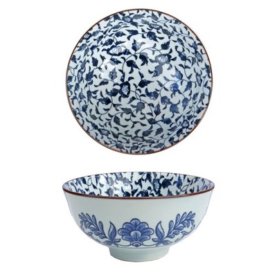 4er Set Servierschalen Keramik Müsli Suppe Dessert Schalen weiß blau Geschirrschalen