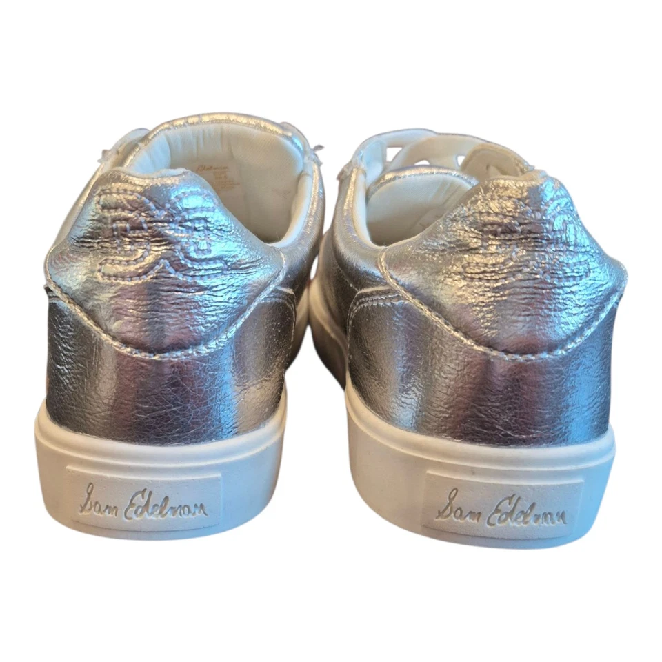 Sam Edelman Серебряный кожаный кроссовок женщин размер 8 амортизированный комфорт шнурует вверх  - Изображение 3 из 4