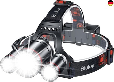 Blukar Stirnlampe LED Wiederaufladbar, Superhell 8000 Lumen Zoombar Kopflampe