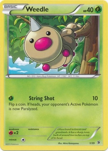 Damaged, English Pokemon Regular Weedle - 1/39 XY - Kalos Starter Sets