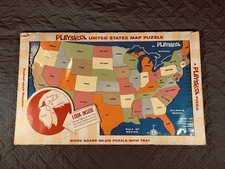 Vintage 1960’s Playskool World Map Wood Puzzle Plaque Compass History Complete