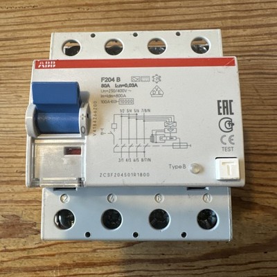 4 polig 30ma Typ B Rcd.     ABB F204 A-80/0.03 RCD (2CSF204501R1800) Typ B