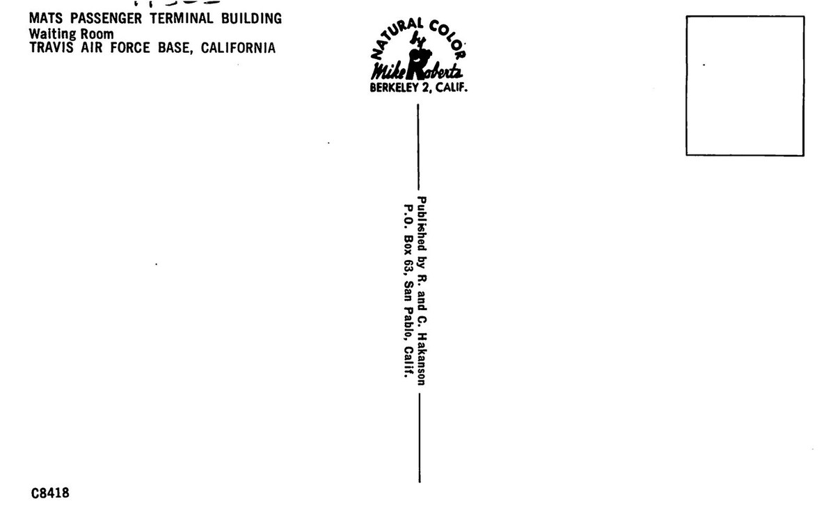 Postcard RPPC California Travis Air Force Base Terminal Roberts