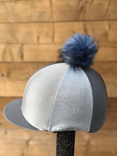 Horse Riding hat silk silver Grey glitz fur Pom, Wool Or Button Top - Picture 18 of 19