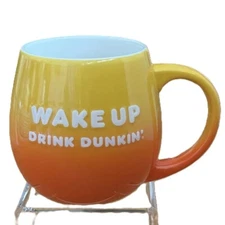 Dunkin Donuts Wake Up Drink Dunkin Be Awesome Peace Sign Mug 20 oz Orange 2019