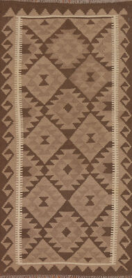 Geometric Kilim 7 ft. Rug Runner Wool Traditional Kelim Hallway Carpets 3x7