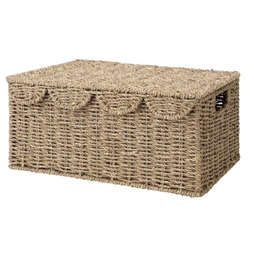 Storageworks Scalloped Edge Wicker Basket with Lid, Wicker Storage Basket Wit...