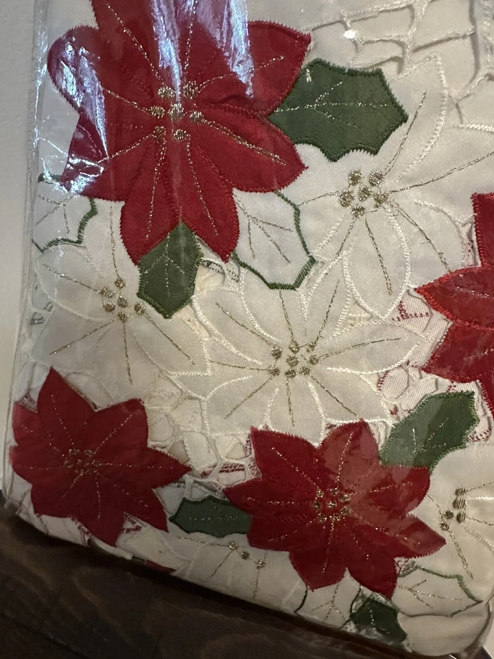 Christmas Spirit Tablecloth 60”x 84” Oblong Holiday Poinsettia NEW - Image 2 of 4