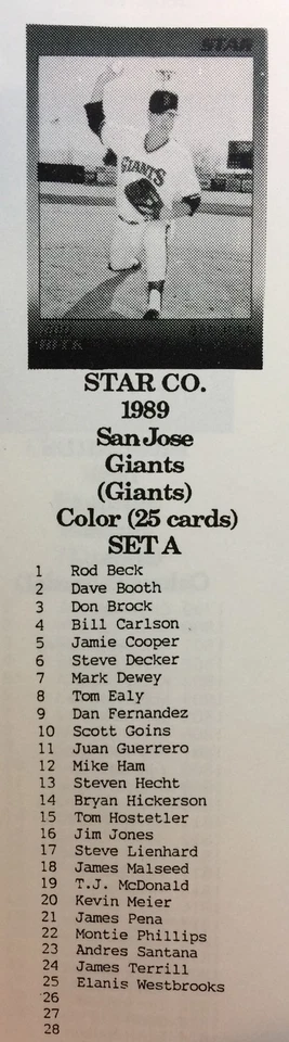 1989 Star Company SAN JOSE PLATINUM GLOSSY Minor League Set 100 PRINTED 9018615 - Image 2 of 4