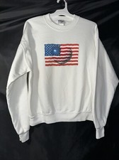 Vtg 90  s American Flag W/ Heart Inside White Sweatshirt Large Adult Jerzees