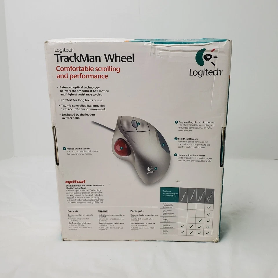 2002 Logitech TrackMan Wheel Optical Wired Mouse USB #904353-0403 Vintage Sealed - Image 4 of 4