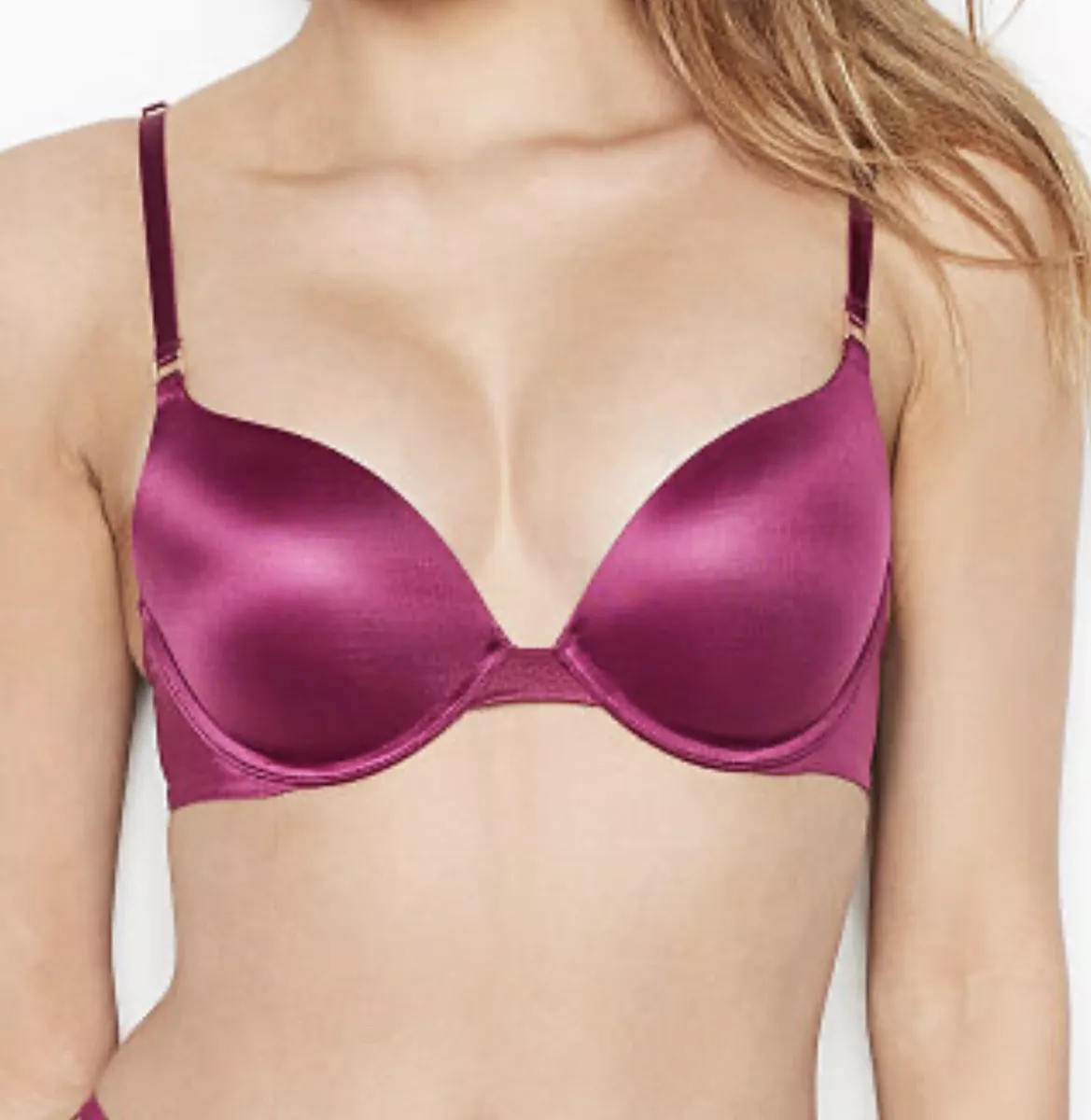 NWT VICTORIA SECRET VERY SEXY Plunge Push UP Satin BRA Size 38DD Maroon