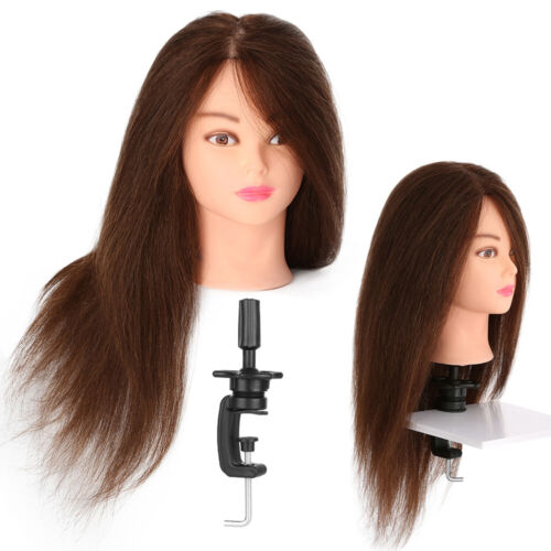 100% Real Human Hair Hairdressing Mannequin Head Training Doll Model & Clamp AU - Picture 1 of 12