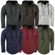 Chamois Shirt Hoodie Mens Flannel Thick Rugged Work Wear Button Pocket True Fit