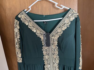 Giffniseti Raccolta Carta Green Gold Dress Long Sleeve Gown Womens Sz XL  New! | eBay