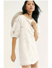 Spell and Gypsy Lala Linen Embroidered Eyelet Shift Dress Size Small Cover Up 