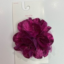 Girls Hair clip metallic magenta flower New perfect for parties or cheer