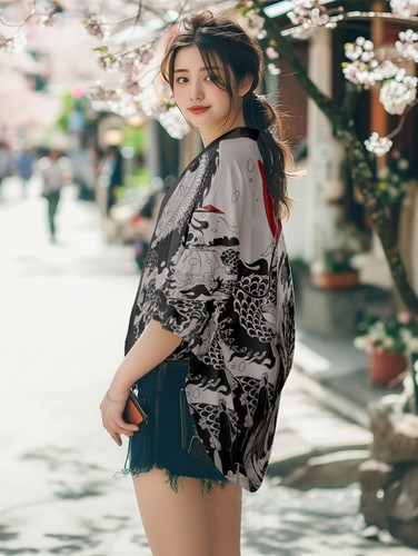 Niepce Unisex Japanese Graphic Lightweight Kimono Cardigan Shirt Tops - Picture 208 of 232