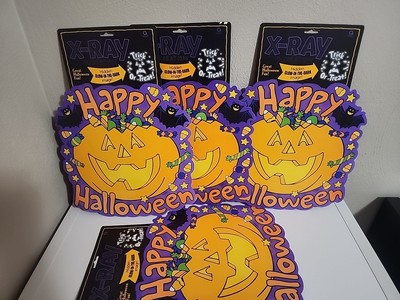 Vtg Amscan Glow in The Dark Die-Cut Hanging Happy Halloween Decoration X-ray Lot