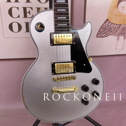 Custom Shop Silver Gray LP Electric Guitar Relic Vintage Finish, Gold Hardware