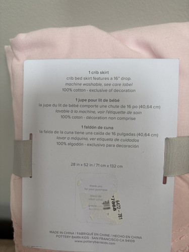 NWT Pottery Barn Kids Sadie Ruffle Organic Crib Skirt Blush Pink Embroidered - Picture 4 of 4