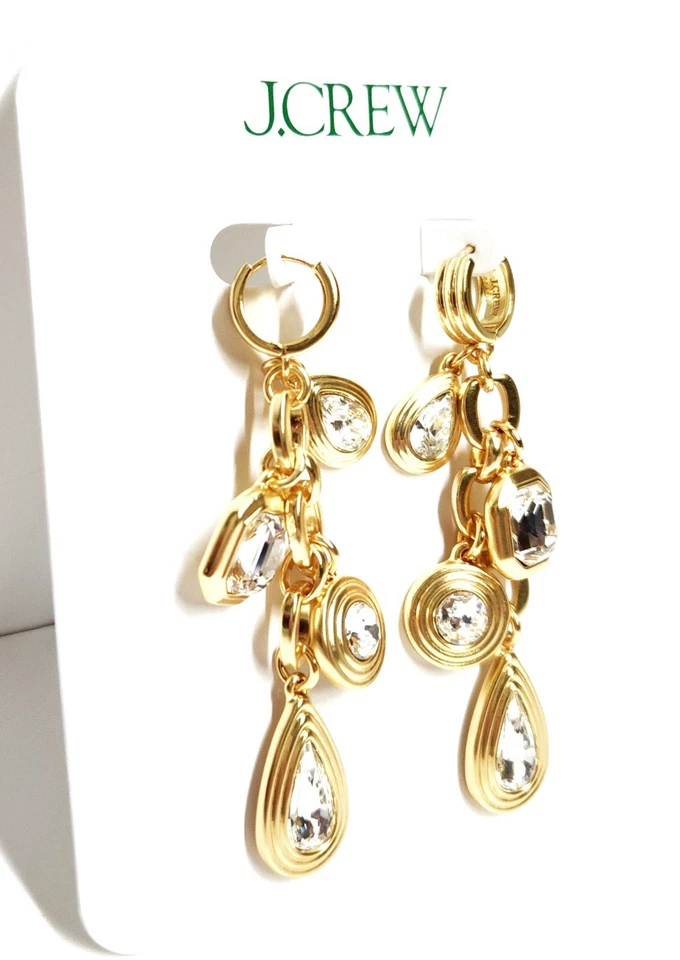 Pendientes colgantes brillantes geométricos J.Crew en latón chapado en oro cristal CF004 NUEVOS CON ETIQUETAS Foto 2 de 4