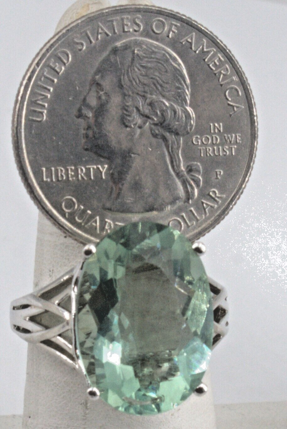 Sterling Silver Statement Ring Oval Green Quartz … - image 8