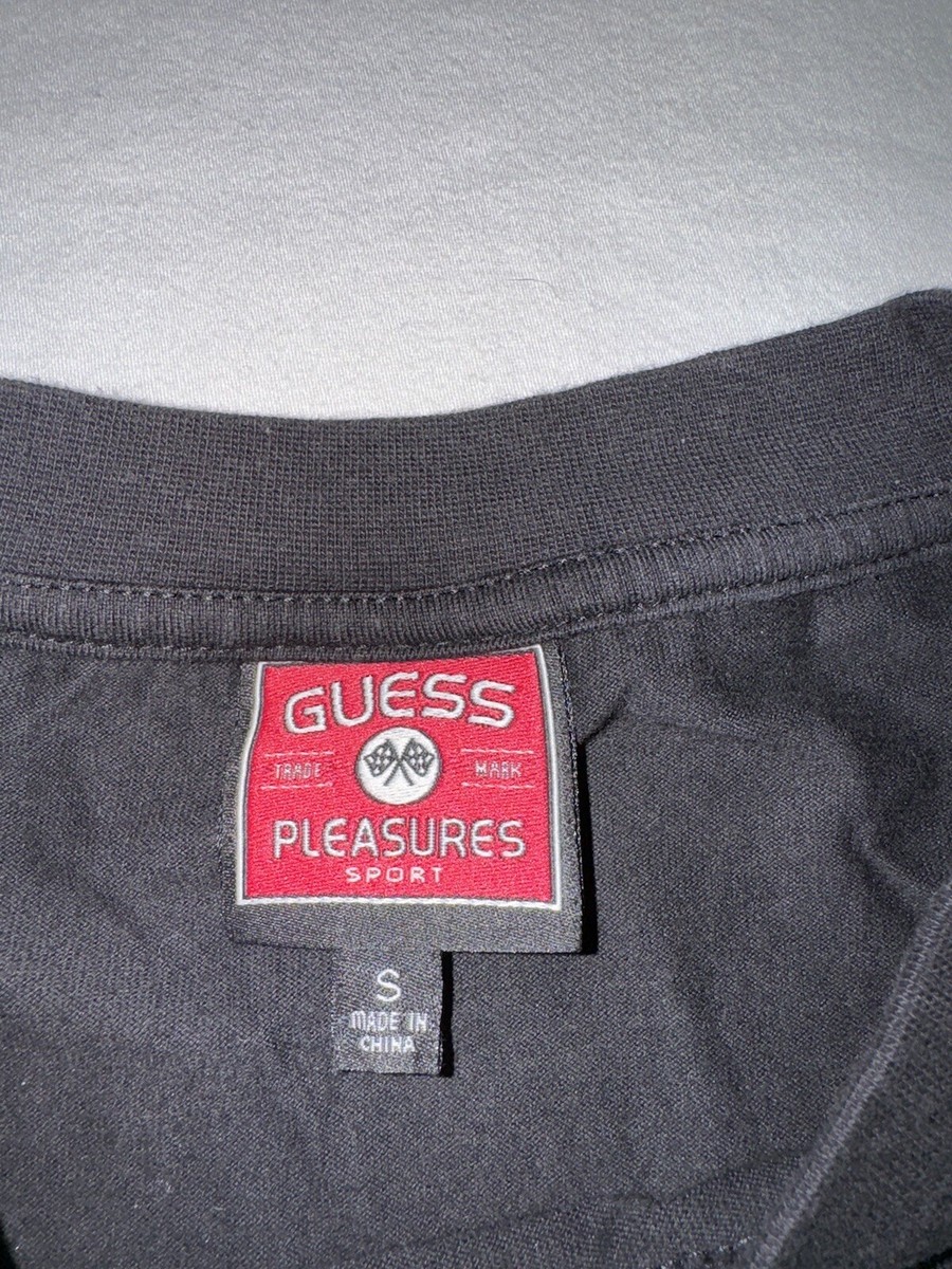 GUESS SPORT x PLEASURES LOGO TEE SHIRT ORGANIC BLACK MENS SMALL